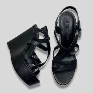 VERA WANG Black Leather Wedge Platform Sandals Size 9.5